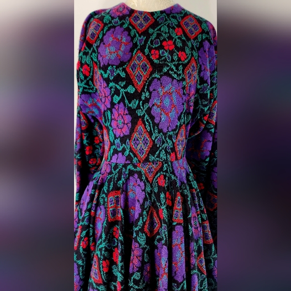 Vintage Barboglio Cristina-jan long sleeve floral tapestry ruffle dress - Picture 2 of 9